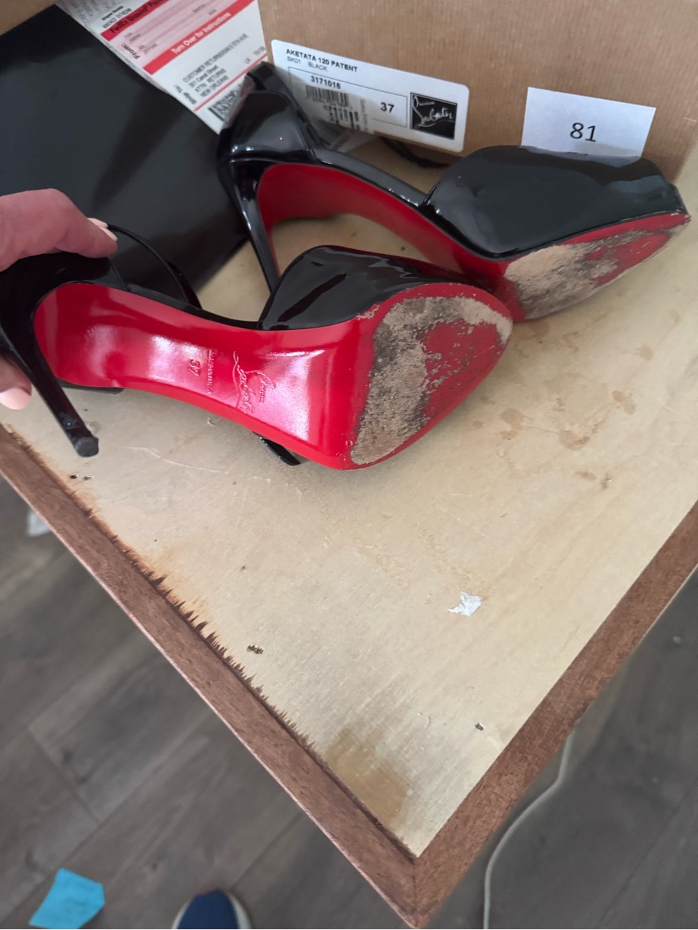 Christian Louboutin Black Patent Platform Pumps with Red Soles